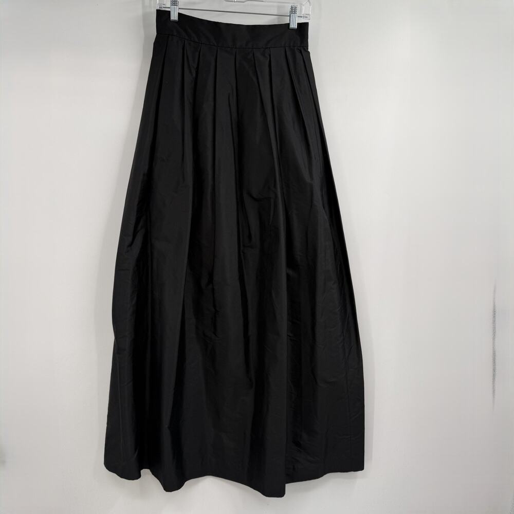 Catherine Regehr Silk Taffeta Pleated Maxi Skirt Women M Black Pocket Zip Formal
